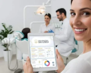 mulher olhando para câmera com pipeline odontológico em mãos