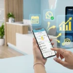 Imagem de uma mão segurando um smartphone com software clínica odontológica